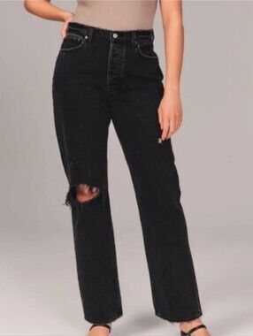 Abercrombie & Fitch The Dad High Rise Curve Love Black Wash Denim Jeans Size 4L